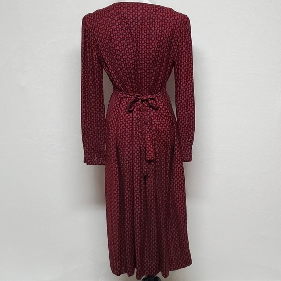 VINTAGE 80s Sarah Elizabeth Red Floral Print Pleated Princess Cut Midi Dress 6 - Picture 10 of 13